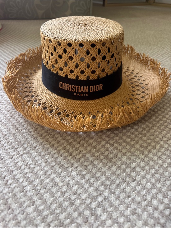 Dior Accessories - Christian Dior D-Bobby Large Brim Straw Hat with a black embroidered band.